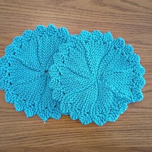 Handmade Blue Knitted Round Dishcloths
